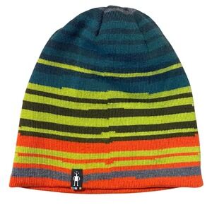 SMARTWOOL Wintersport Reversible Kids Striped Beanie Winter Snow‎ Green Orange